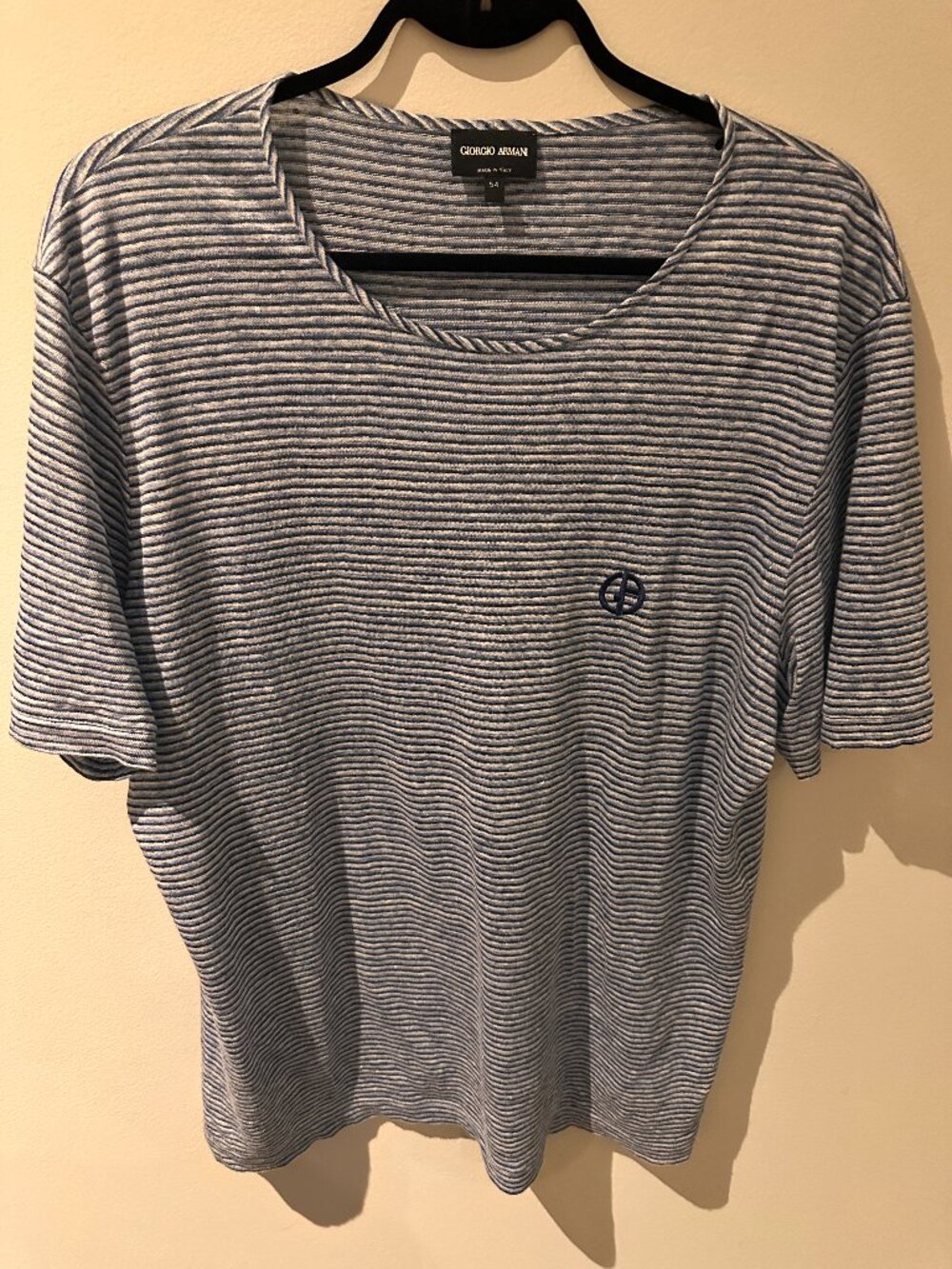 GIORGIO ARMANI Black Label Striped Knit T-Shirt - Blue/White - Size 54 / XL